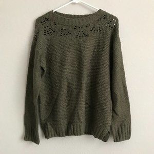 Encore by Idina Menzel Bateau Open Stitch Sweater - Olive (Sz X-Small) a518989